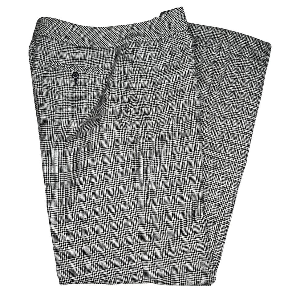 100% Virgin Wool Pendleton Black White Plaid Flat Front Wide Leg Pants Size 4